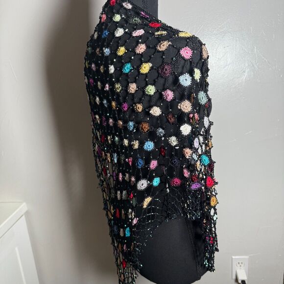 Wrap Colorful Netted Silk Feel Hand Made Crochet Floral Boho Beach Dressy - Picture 5 of 8